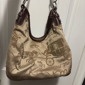 Coach Tan and Brown Graphic Shoulder Bag